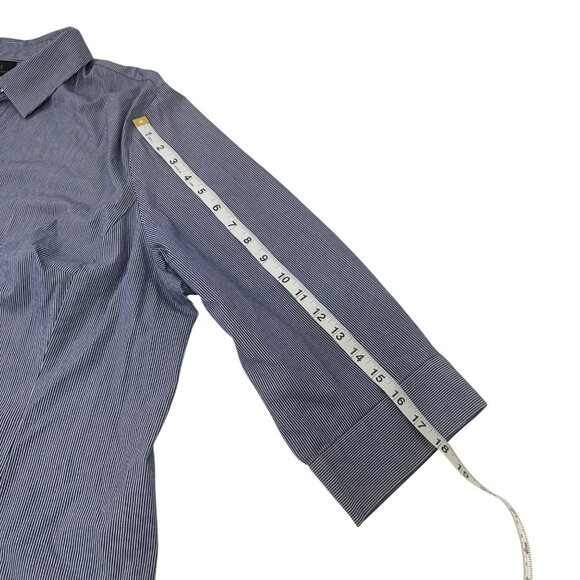 Worthington Woman 2X Blue Striped Button-Down Shirt 3/4 Sleeve Business Casual - Picture 7 of 12